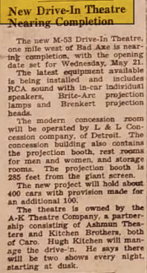 M-53 Drive-In Theatre - May 16 1952 Article (newer photo)
